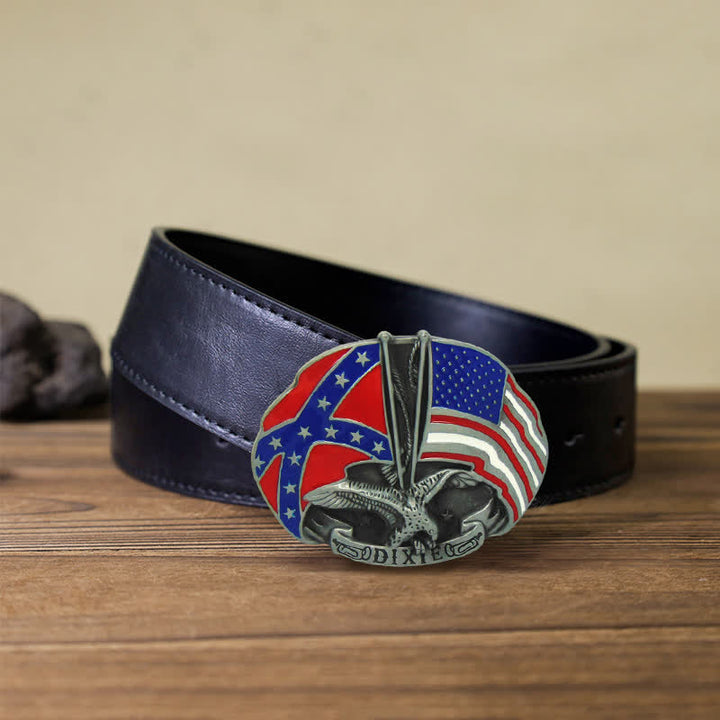 Cinturón de cuero con hebilla Dixie y doble bandera de águila para hombre, hecho a mano