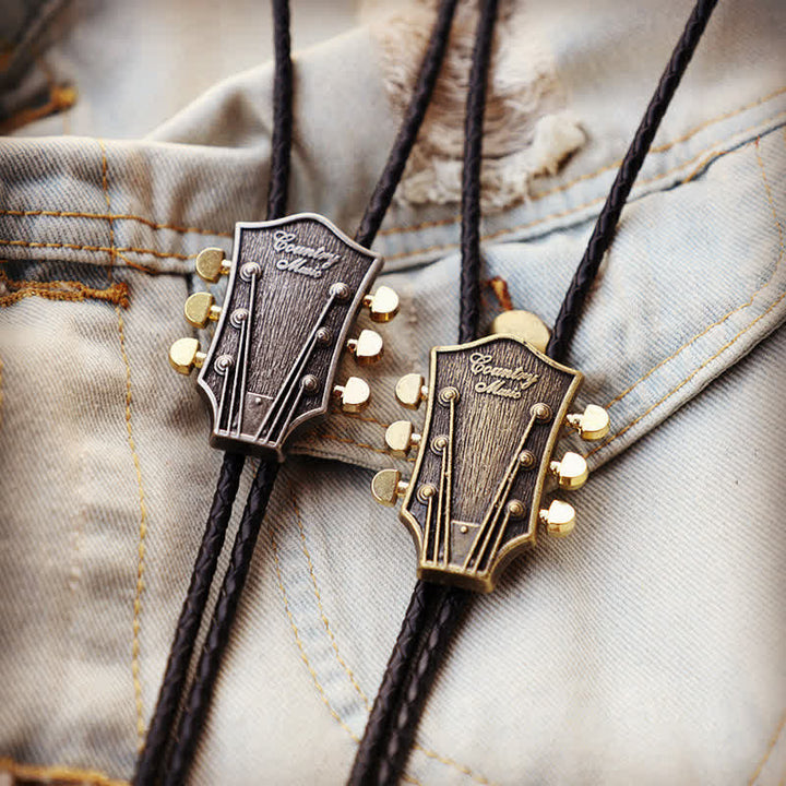 Corbata bolo con diseño de guitarra retro de música country del oeste