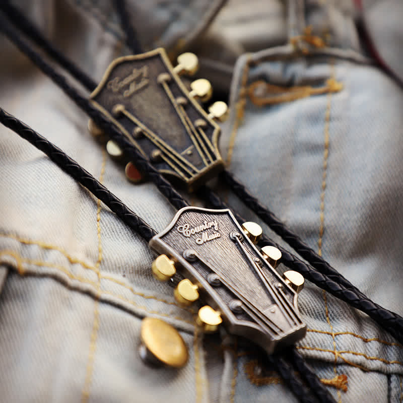 Corbata bolo con diseño de guitarra retro de música country del oeste