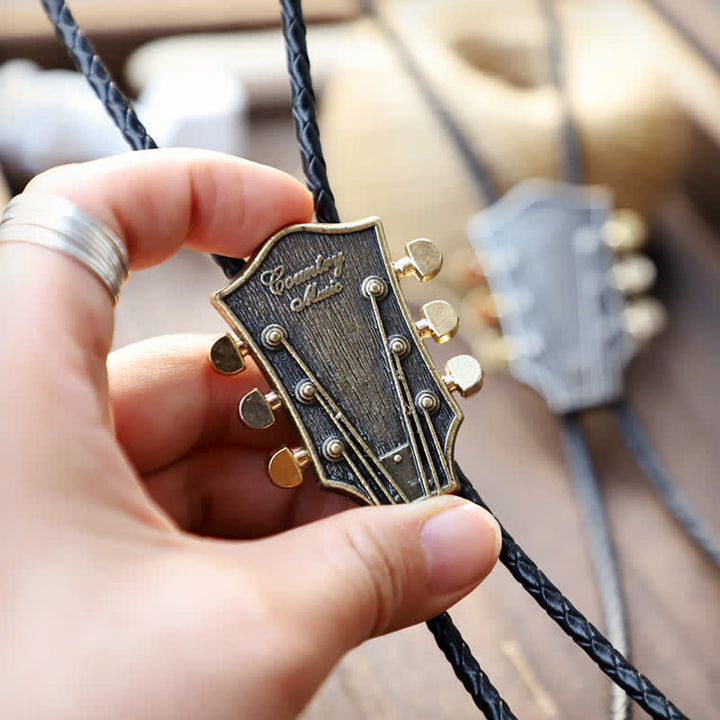 Corbata bolo con diseño de guitarra retro de música country del oeste