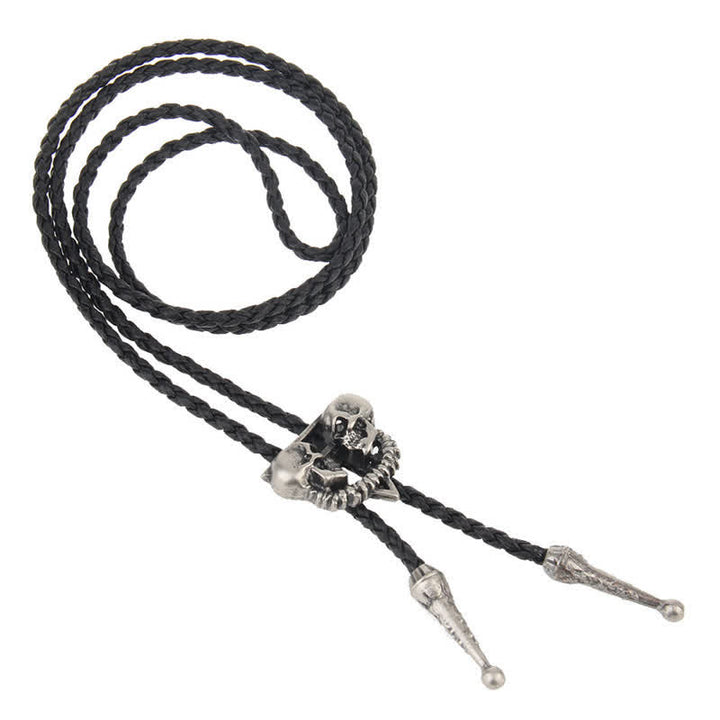 Corbata Bolo con cabezas de calavera y esqueleto doble