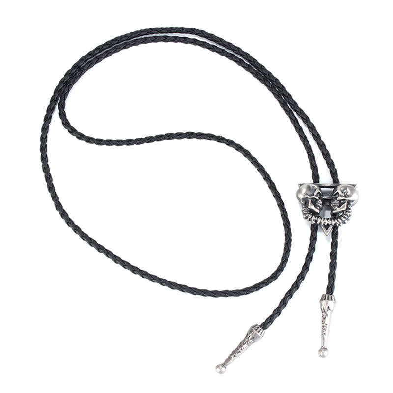 Corbata Bolo con cabezas de calavera y esqueleto doble
