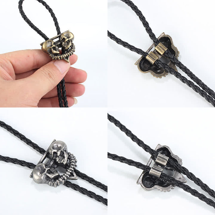 Corbata Bolo con cabezas de calavera y esqueleto doble