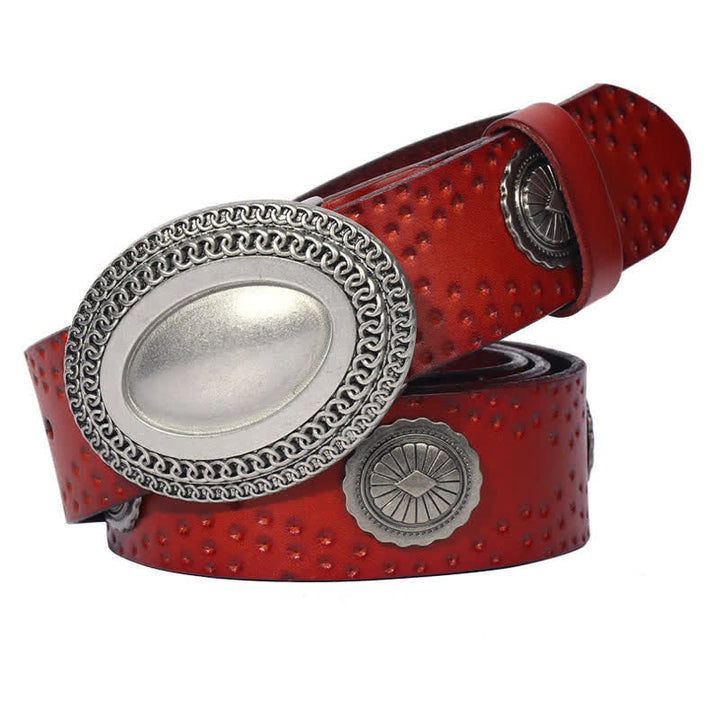 Cinturón de cuero con remaches y hebilla ovalada de estilo vintage para hombre