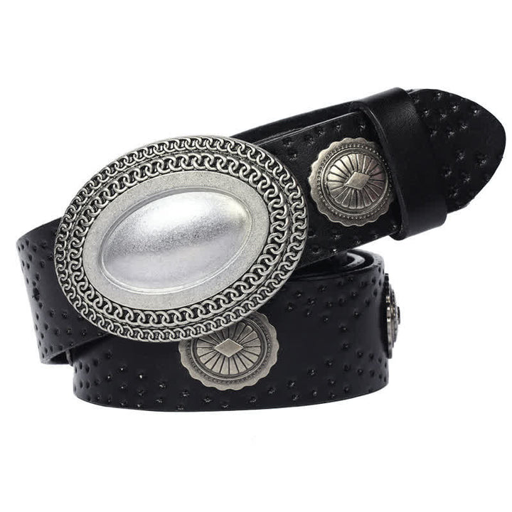 Cinturón de cuero con remaches y hebilla ovalada de estilo vintage para hombre