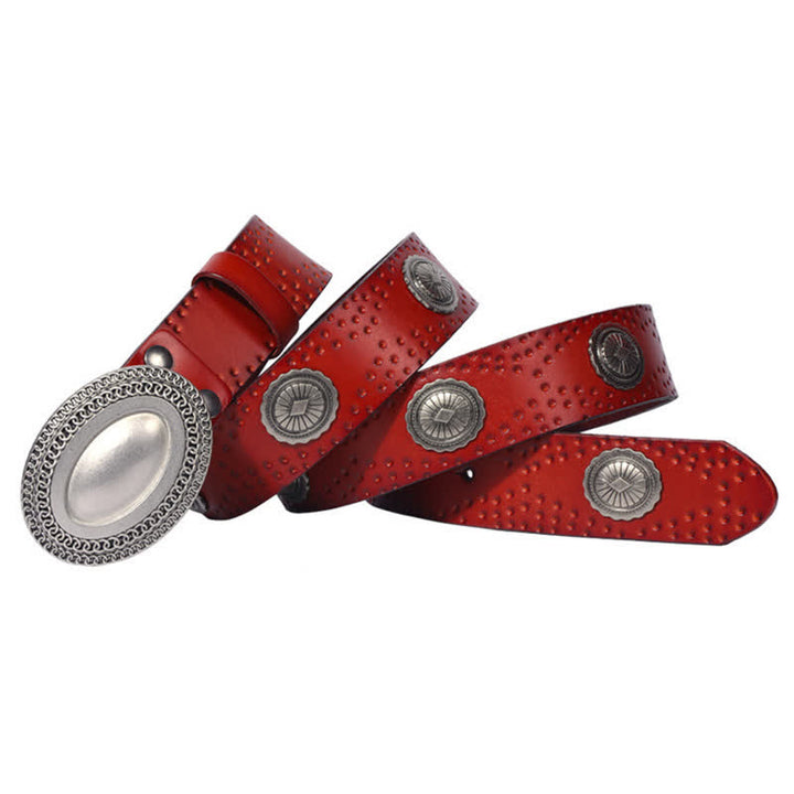 Cinturón de cuero con remaches y hebilla ovalada de estilo vintage para hombre