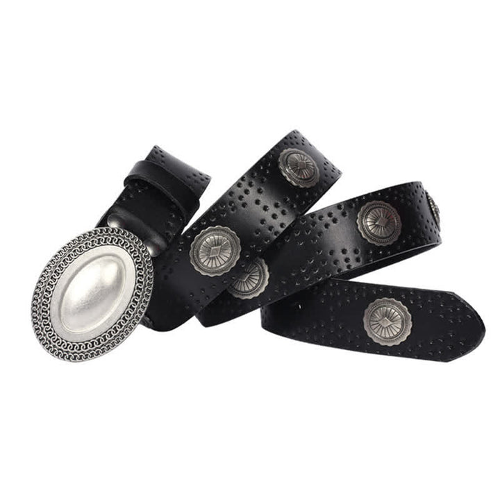Cinturón de cuero con remaches y hebilla ovalada de estilo vintage para hombre