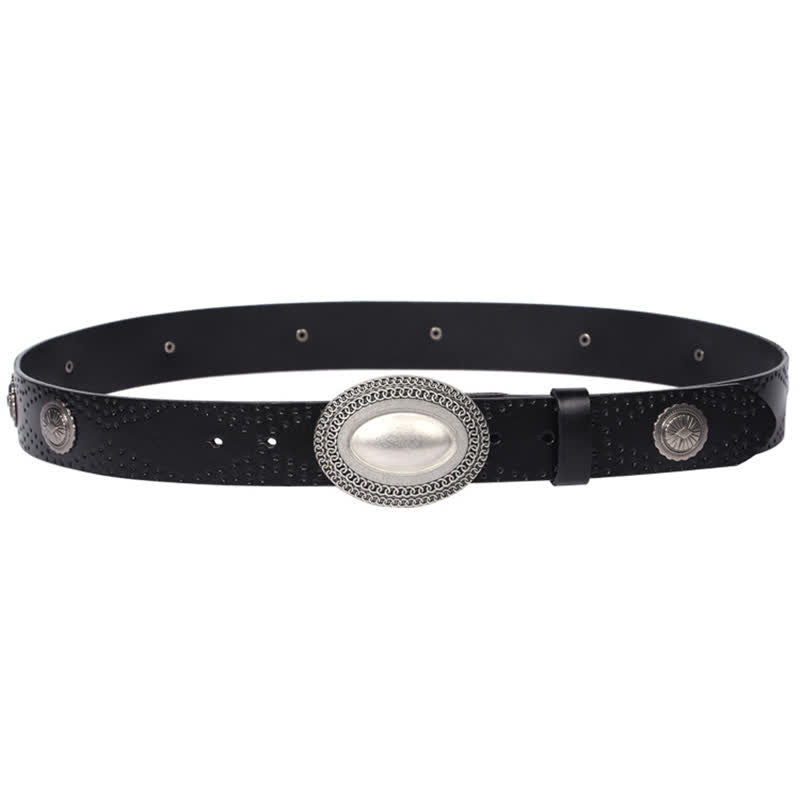 Cinturón de cuero con remaches y hebilla ovalada de estilo vintage para hombre