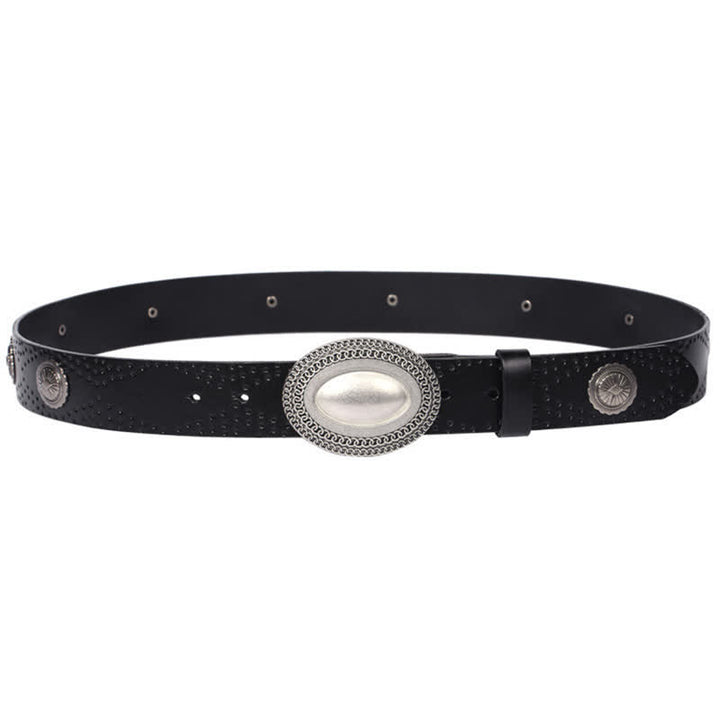 Cinturón de cuero con remaches y hebilla ovalada de estilo vintage para hombre
