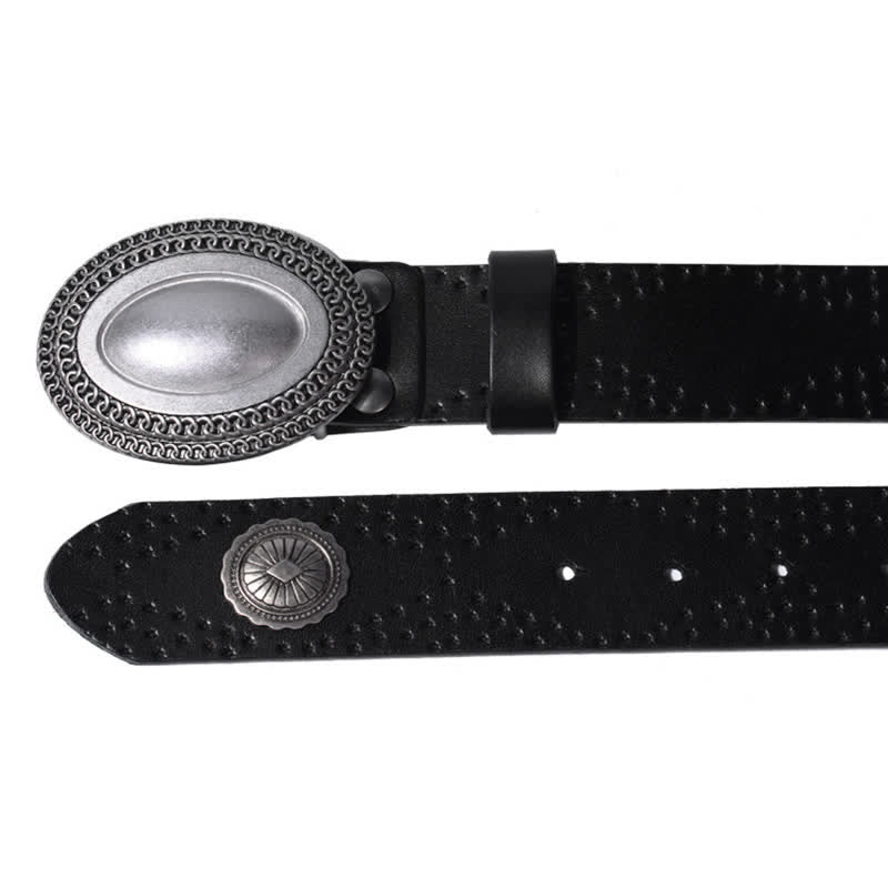 Cinturón de cuero con remaches y hebilla ovalada de estilo vintage para hombre
