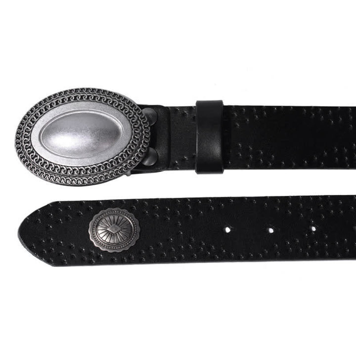 Cinturón de cuero con remaches y hebilla ovalada de estilo vintage para hombre