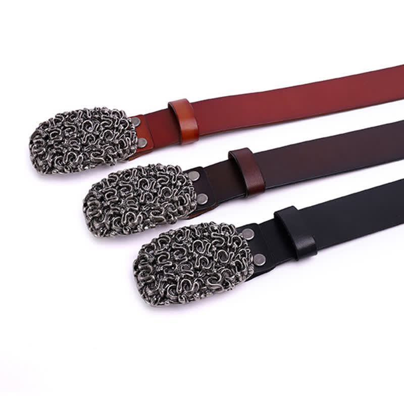 Cinturón de cuero con remaches y hebilla lisa de serpiente para hombre