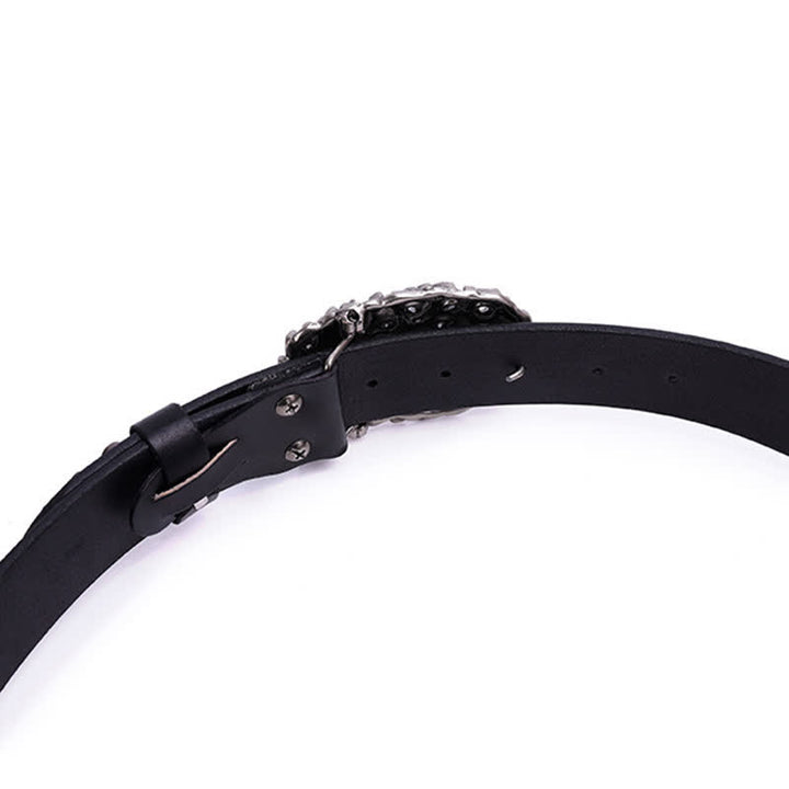 Cinturón de cuero con remaches y hebilla lisa de serpiente para hombre