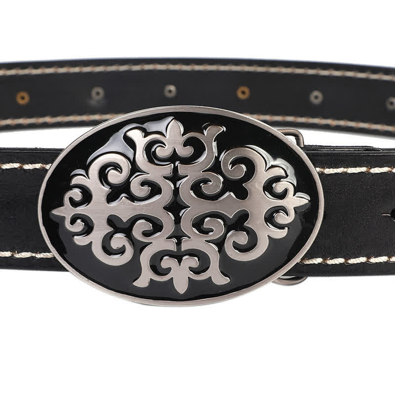 Cinturón de cuero con remaches de cabeza de león y flores talladas de estilo étnico para hombre