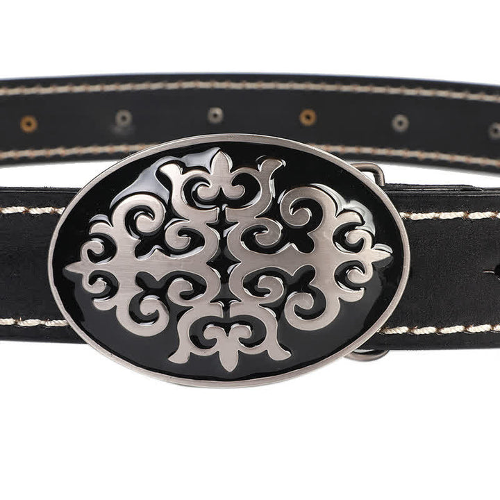 Cinturón de cuero con remaches de cabeza de león y flores talladas de estilo étnico para hombre