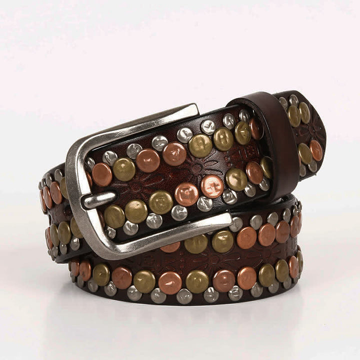 Cinturón de cuero con tachuelas y botones multicolores para hombre