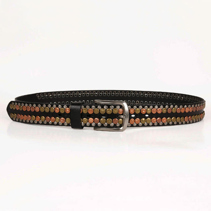 Cinturón de cuero con tachuelas y botones multicolores para hombre
