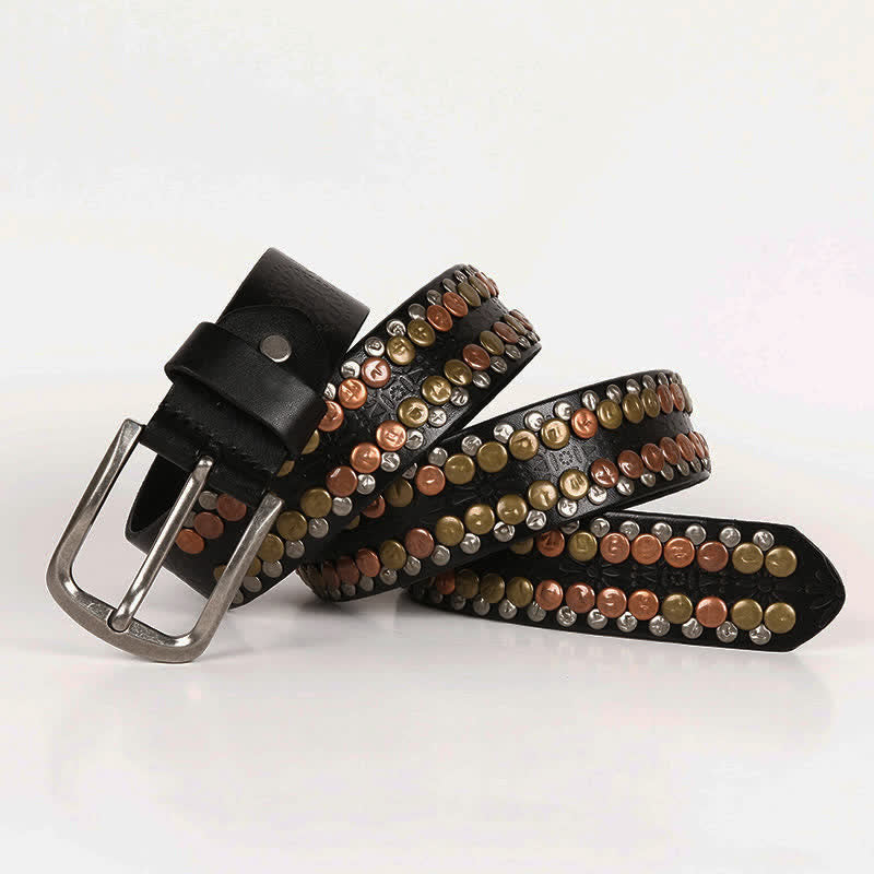 Cinturón de cuero con tachuelas y botones multicolores para hombre