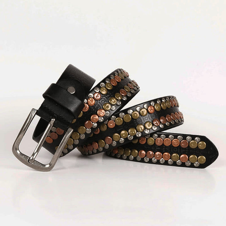 Cinturón de cuero con tachuelas y botones multicolores para hombre