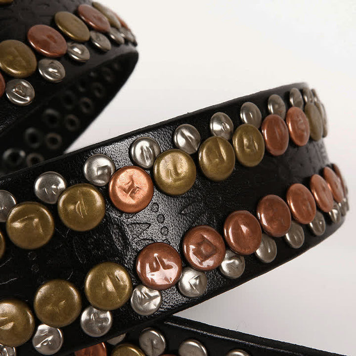 Cinturón de cuero con tachuelas y botones multicolores para hombre