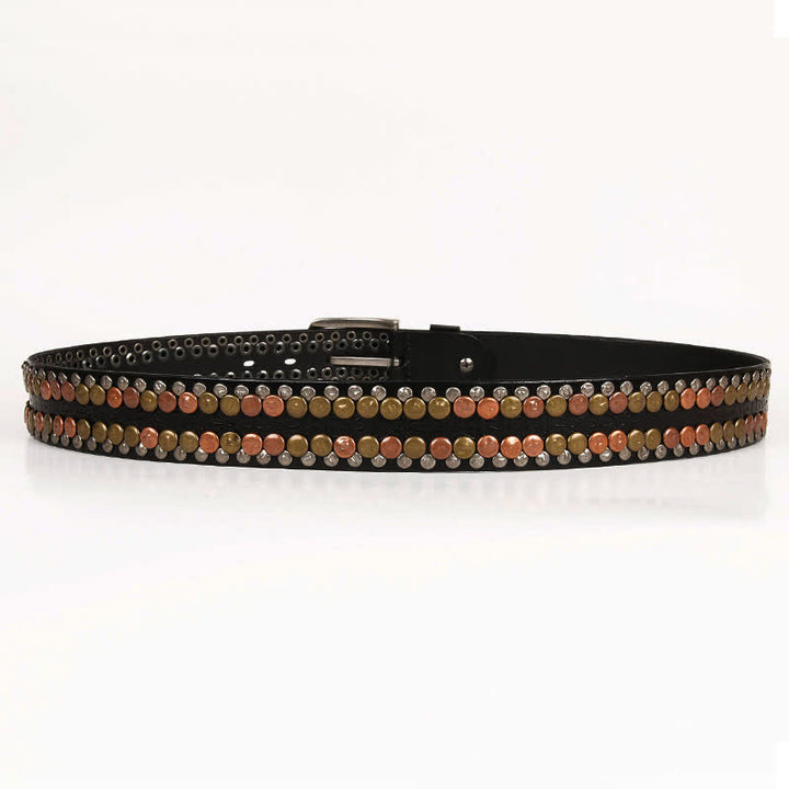 Cinturón de cuero con tachuelas y botones multicolores para hombre