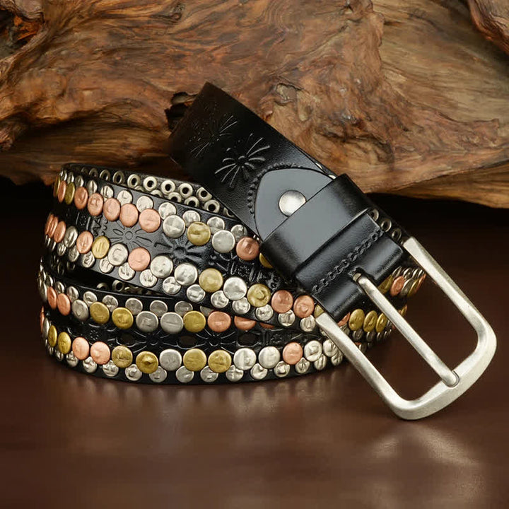 Cinturón de cuero con tachuelas y botones multicolores para hombre