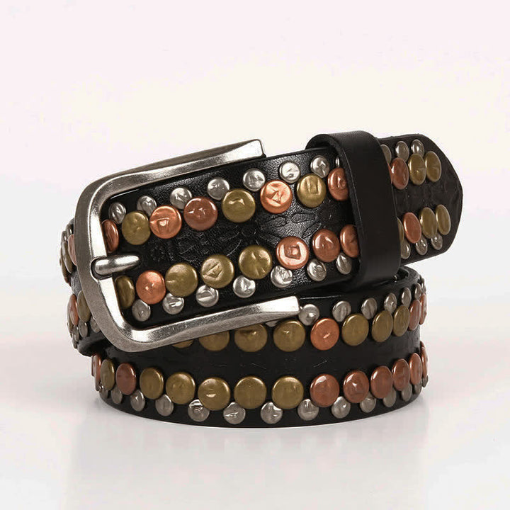 Cinturón de cuero con tachuelas y botones multicolores para hombre
