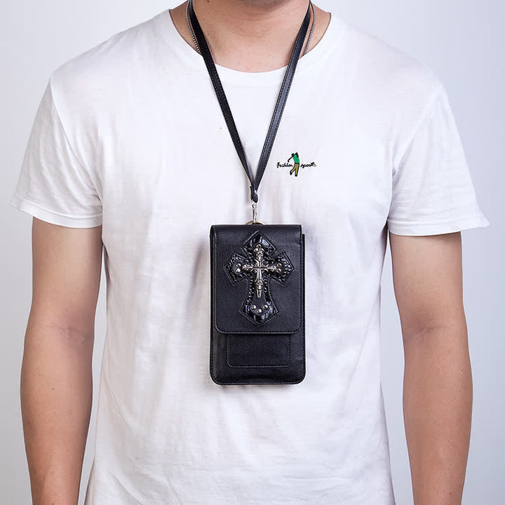 Bolso con cinturón de cuero con calavera cruzada negra estilo punk