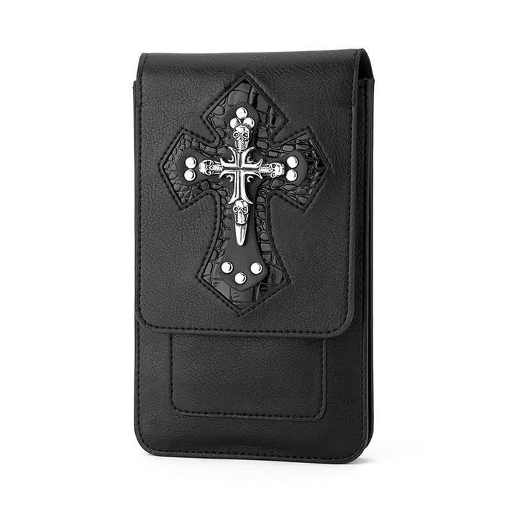 Bolso con cinturón de cuero con calavera cruzada negra estilo punk