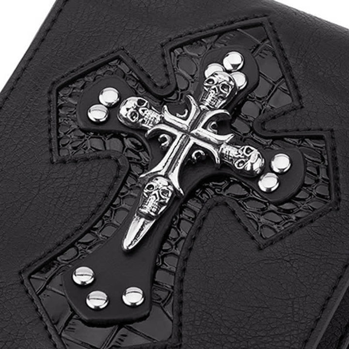 Bolso con cinturón de cuero con calavera cruzada negra estilo punk