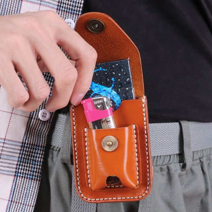 Mini estuche portátil para cigarrillos, bolso de cuero con cinturón