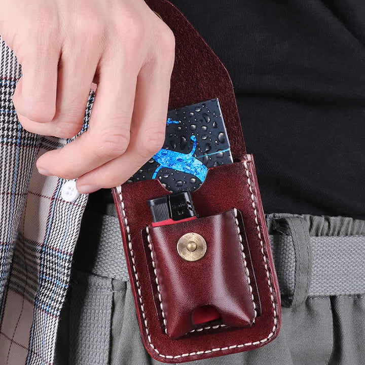 Mini estuche portátil para cigarrillos, bolso de cuero con cinturón