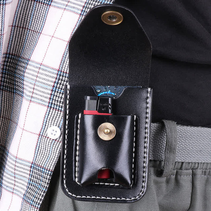 Mini estuche portátil para cigarrillos, bolso de cuero con cinturón