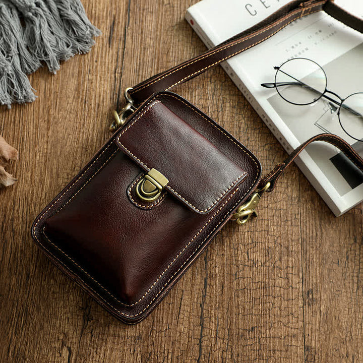 Bolso bandolera vintage de piel curtida con vegetales