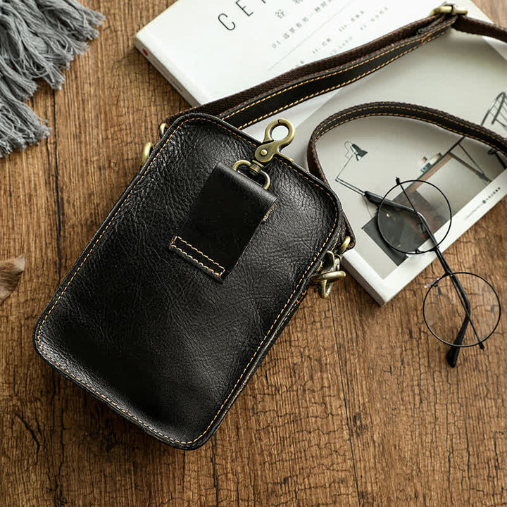 Bolso bandolera vintage de piel curtida con vegetales