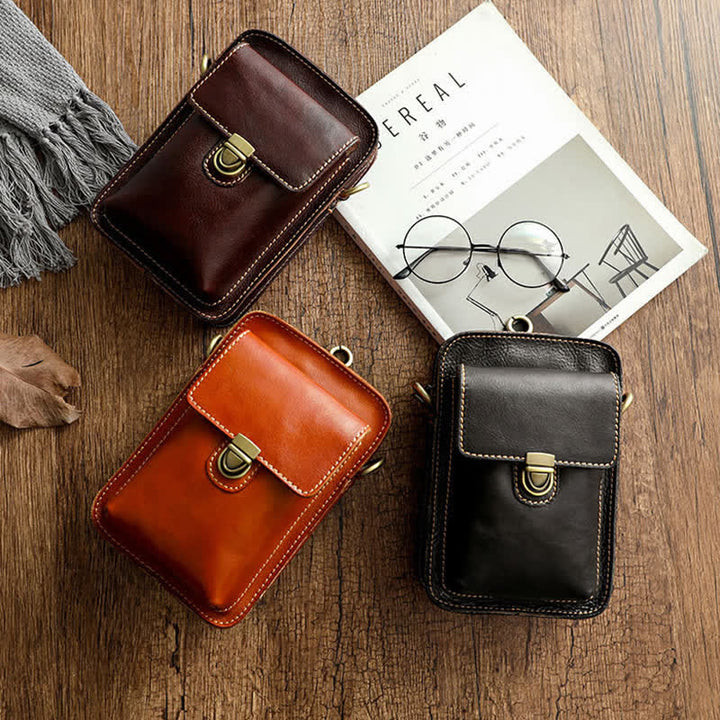 Bolso bandolera vintage de piel curtida con vegetales