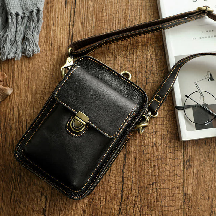 Bolso bandolera vintage de piel curtida con vegetales