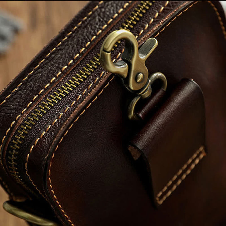 Bolso bandolera vintage de piel curtida con vegetales