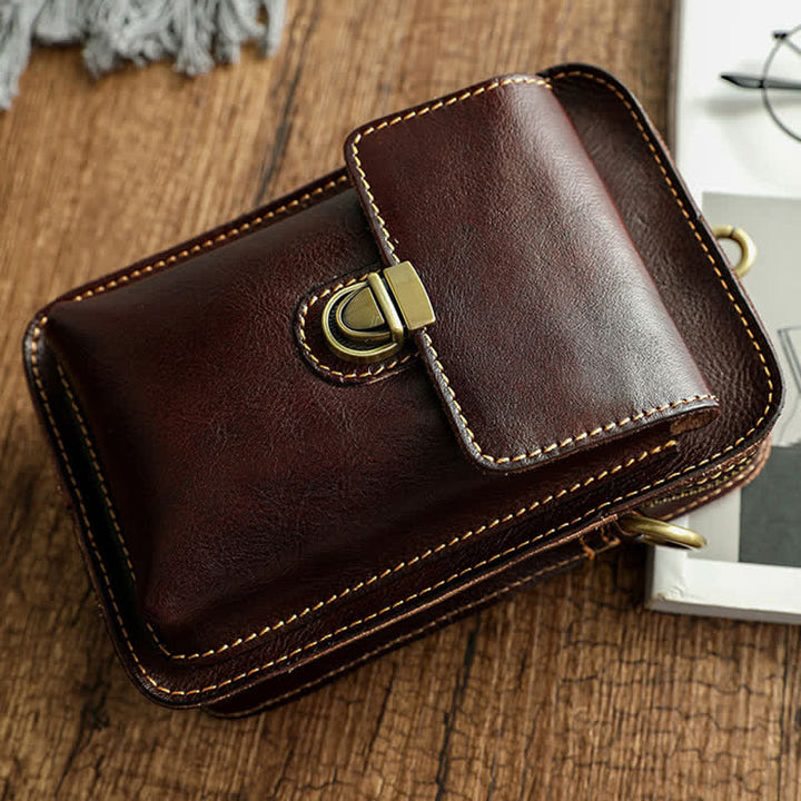 Bolso bandolera vintage de piel curtida con vegetales