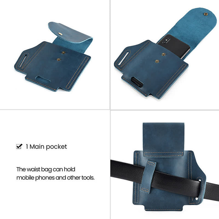 Bolsa de cinturón de cuero con funda táctica y bolsillo para teléfono para exteriores