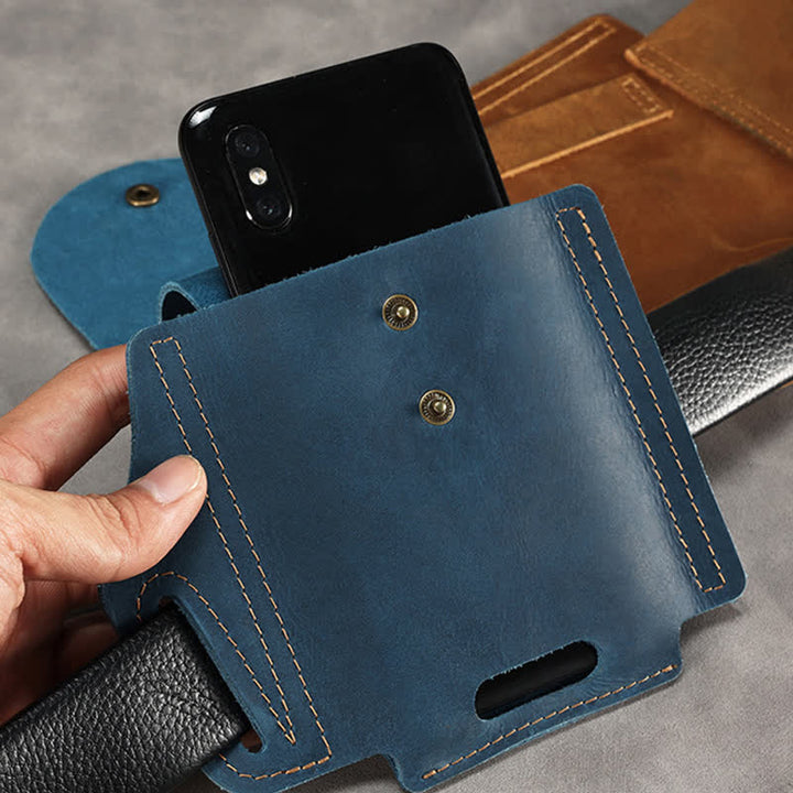 Bolsa de cinturón de cuero con funda táctica y bolsillo para teléfono para exteriores