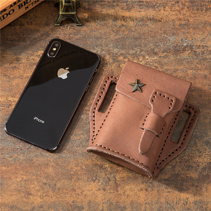 Bolso de cuero para cinturón con porta mechero en miniatura con forma de estrella