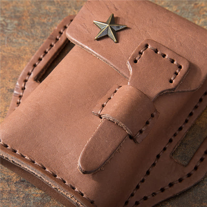 Bolso de cuero para cinturón con porta mechero en miniatura con forma de estrella