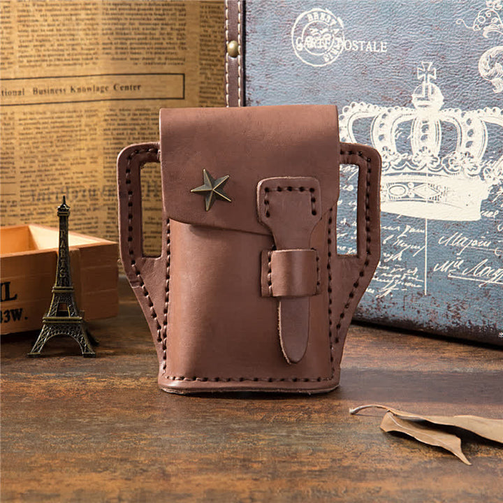 Bolso de cuero para cinturón con porta mechero en miniatura con forma de estrella