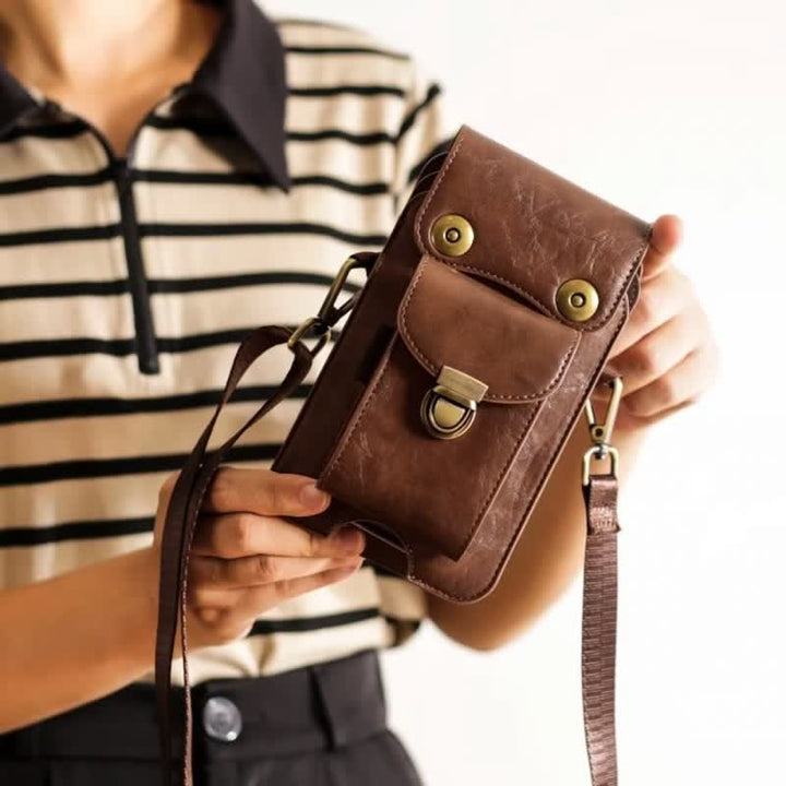 Bolso bandolera de cuero con funda para teléfono