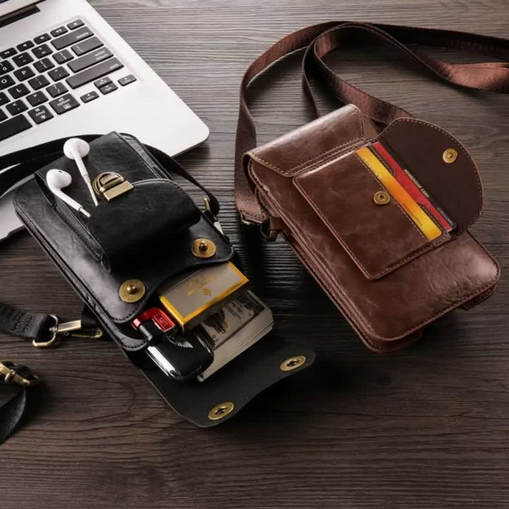 Bolso bandolera de cuero con funda para teléfono