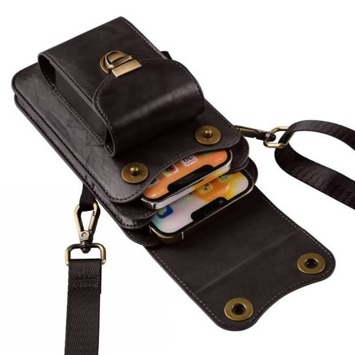 Bolso bandolera de cuero con funda para teléfono