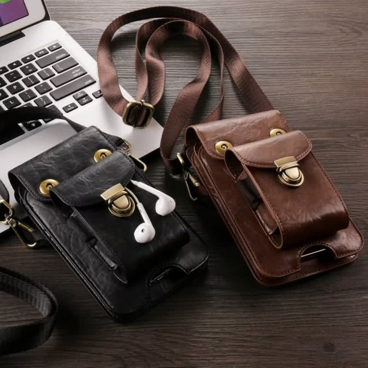 Bolso bandolera de cuero con funda para teléfono