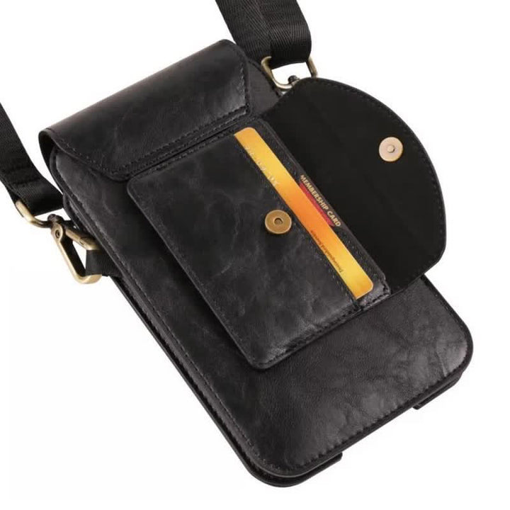 Bolso bandolera de cuero con funda para teléfono