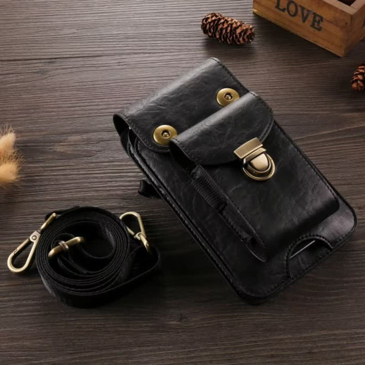Bolso bandolera de cuero con funda para teléfono